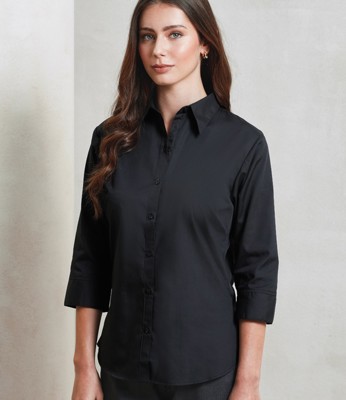 Ladies 3/4 Sleeve Poplin Blouse Premier PR305