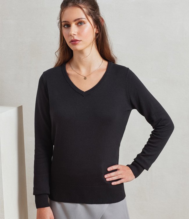 Ladies Knitted Cotton Acrylic V Neck Sweater Premier PR696