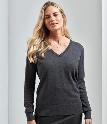 Ladies Knitted Cotton Acrylic V Neck Sweater Premier PR696