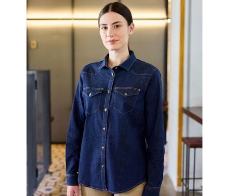 WOMEN'S LONG-SLEEVE STRETCH DENIM SHIRT VELILLA V5007S